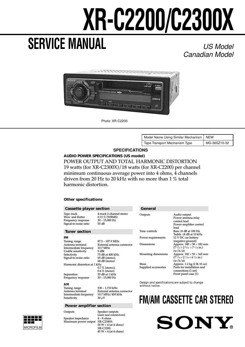 sony xr c 2200 service manual