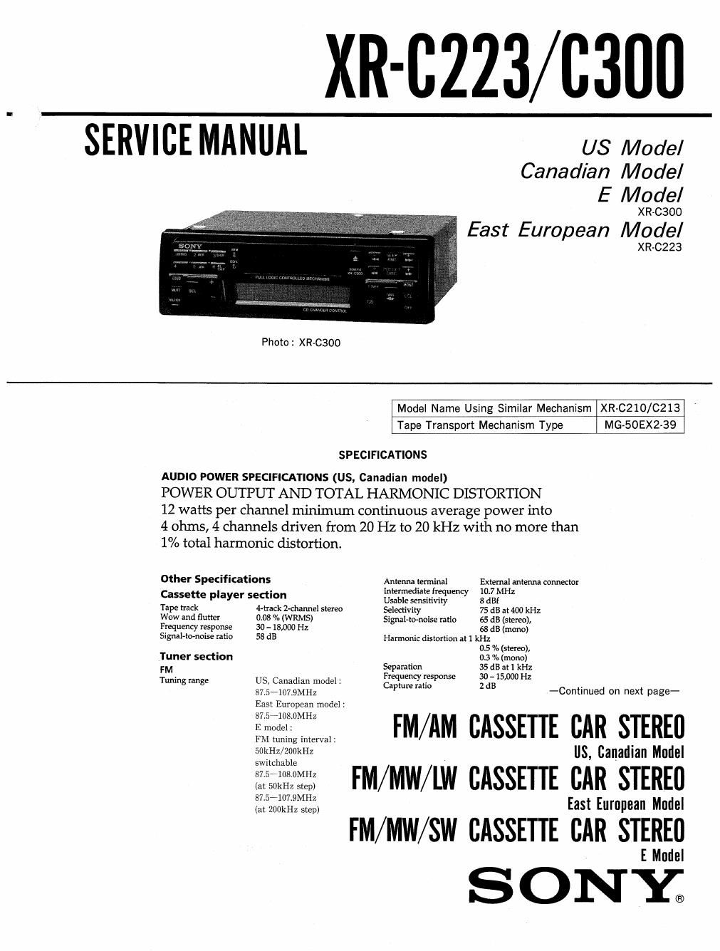 sony xr c 223 service manual