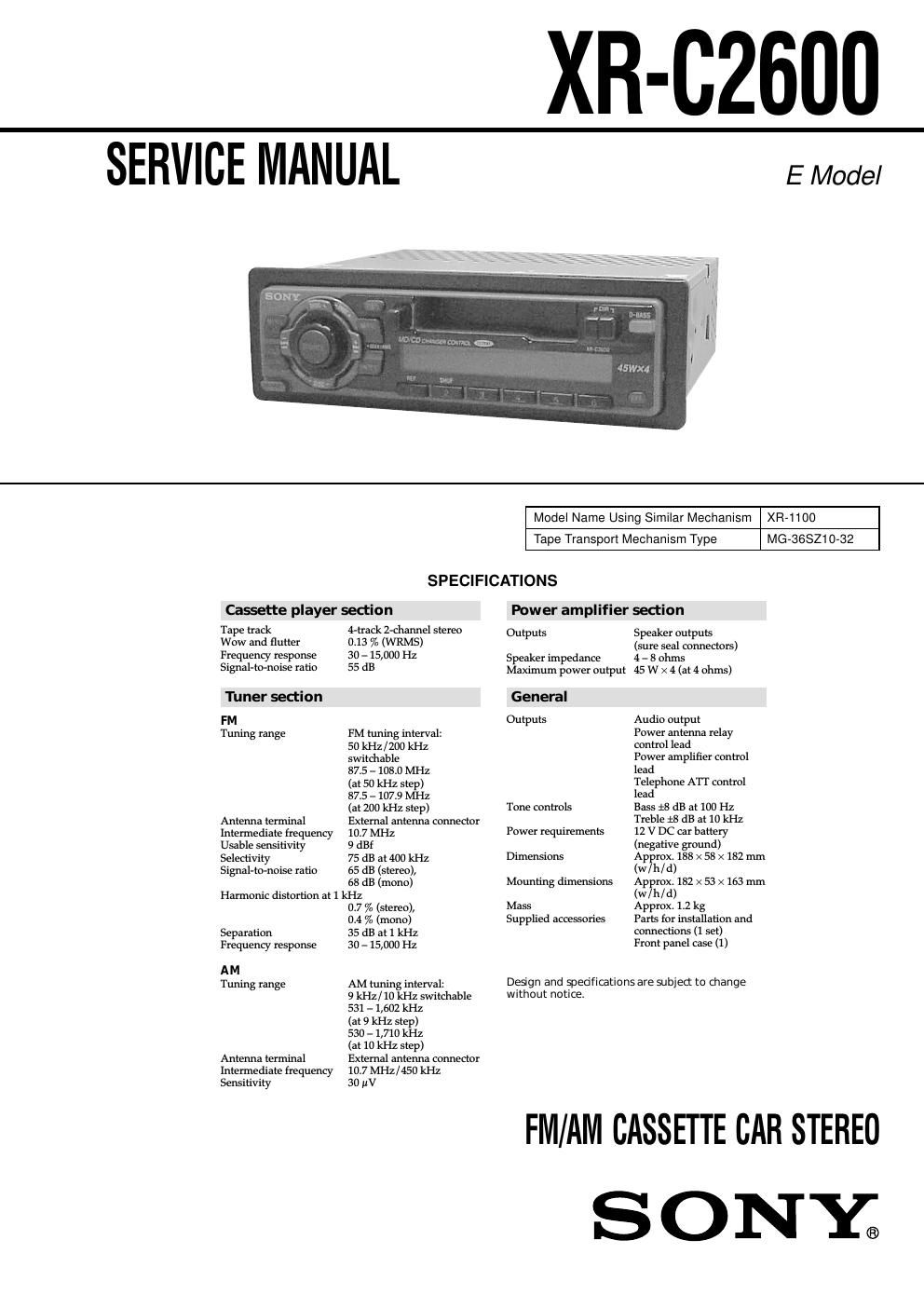 sony xr c 2600 service manual