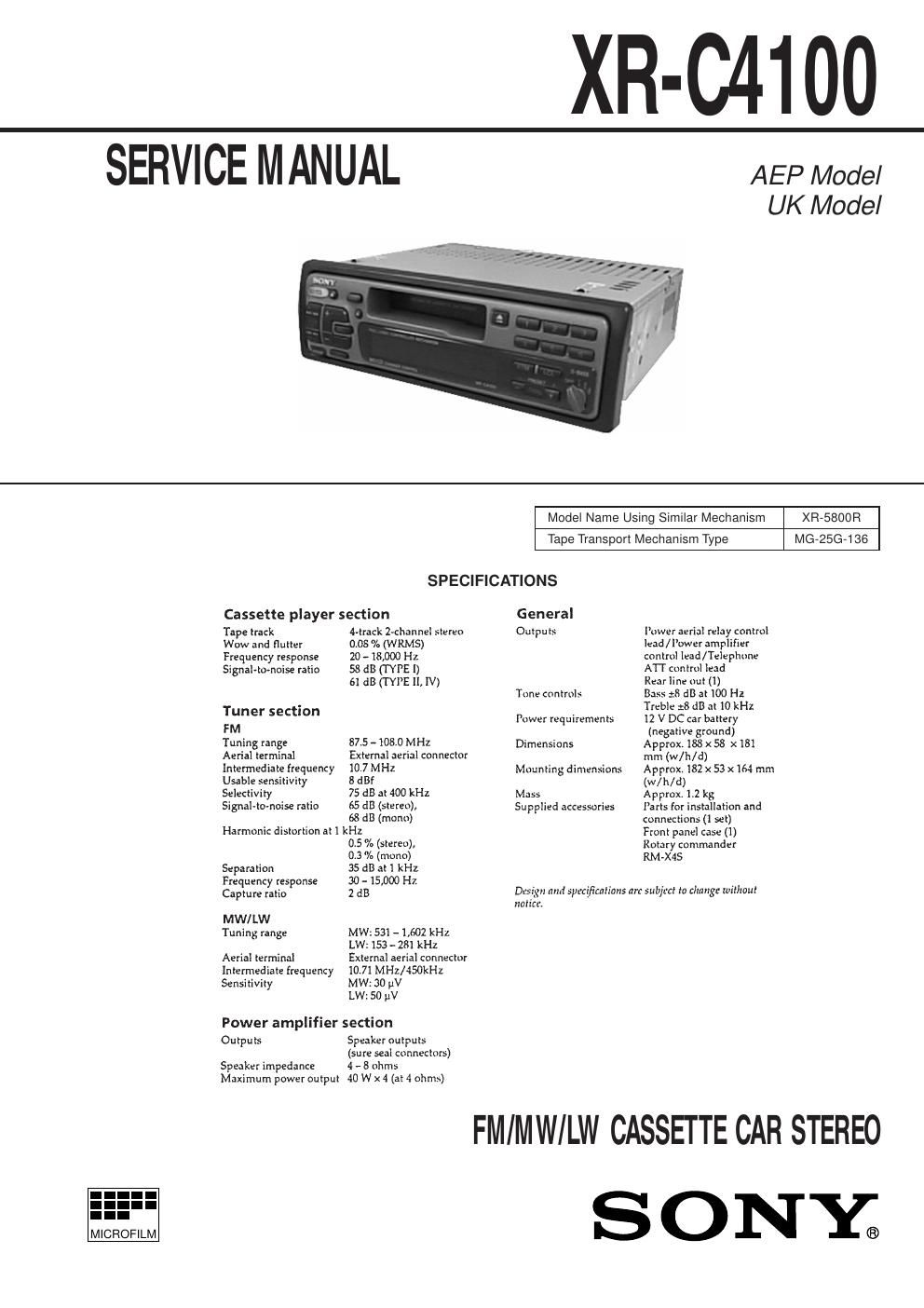 sony xr c 4100 service manual