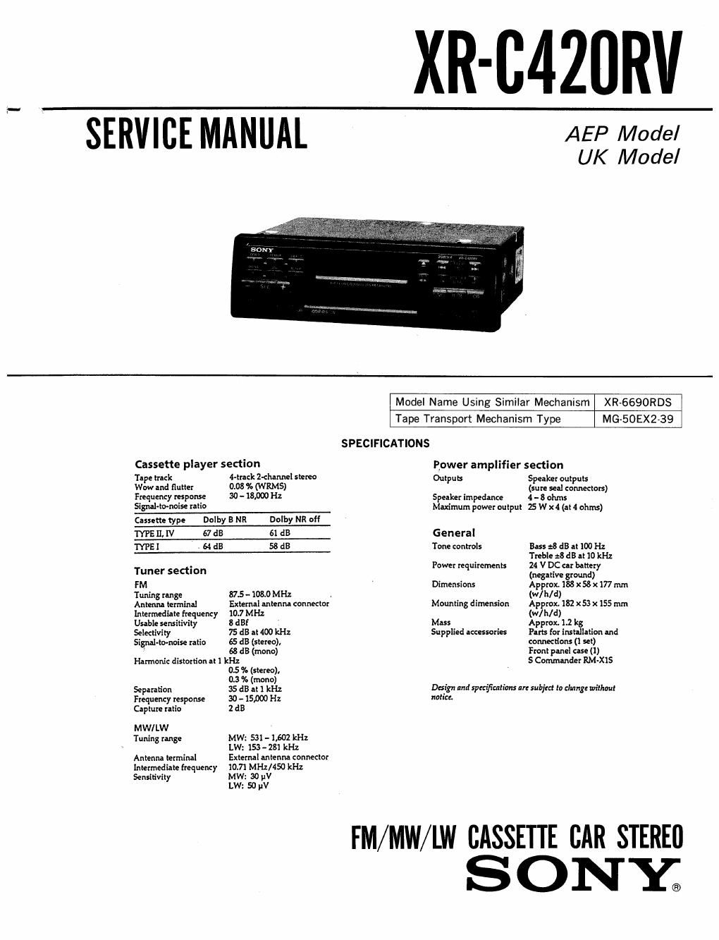 sony xr c 420 rv service manual