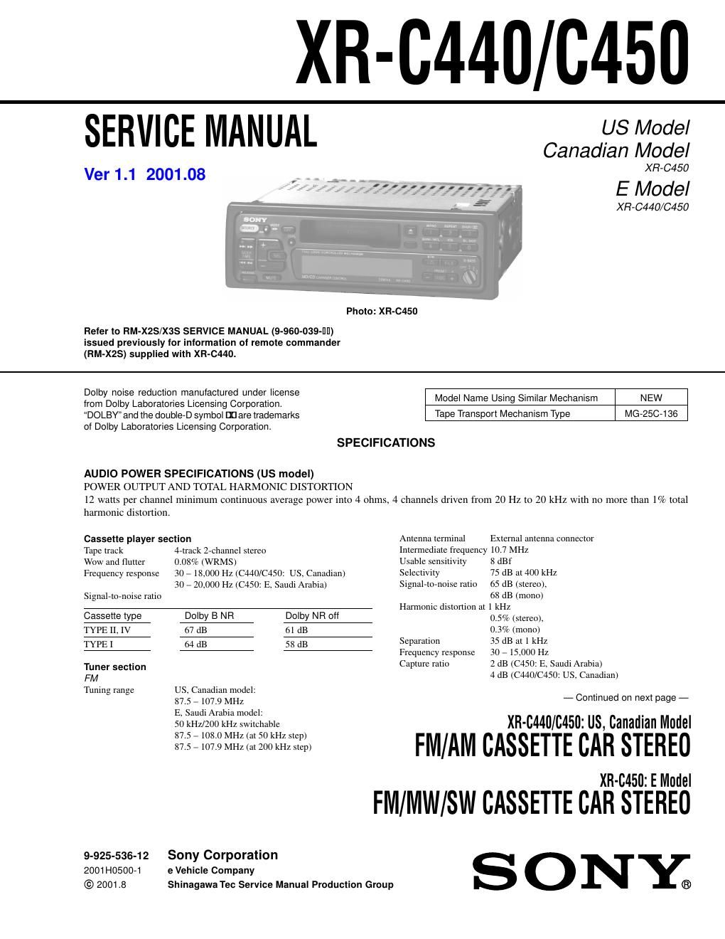 sony xr c 440 service manual