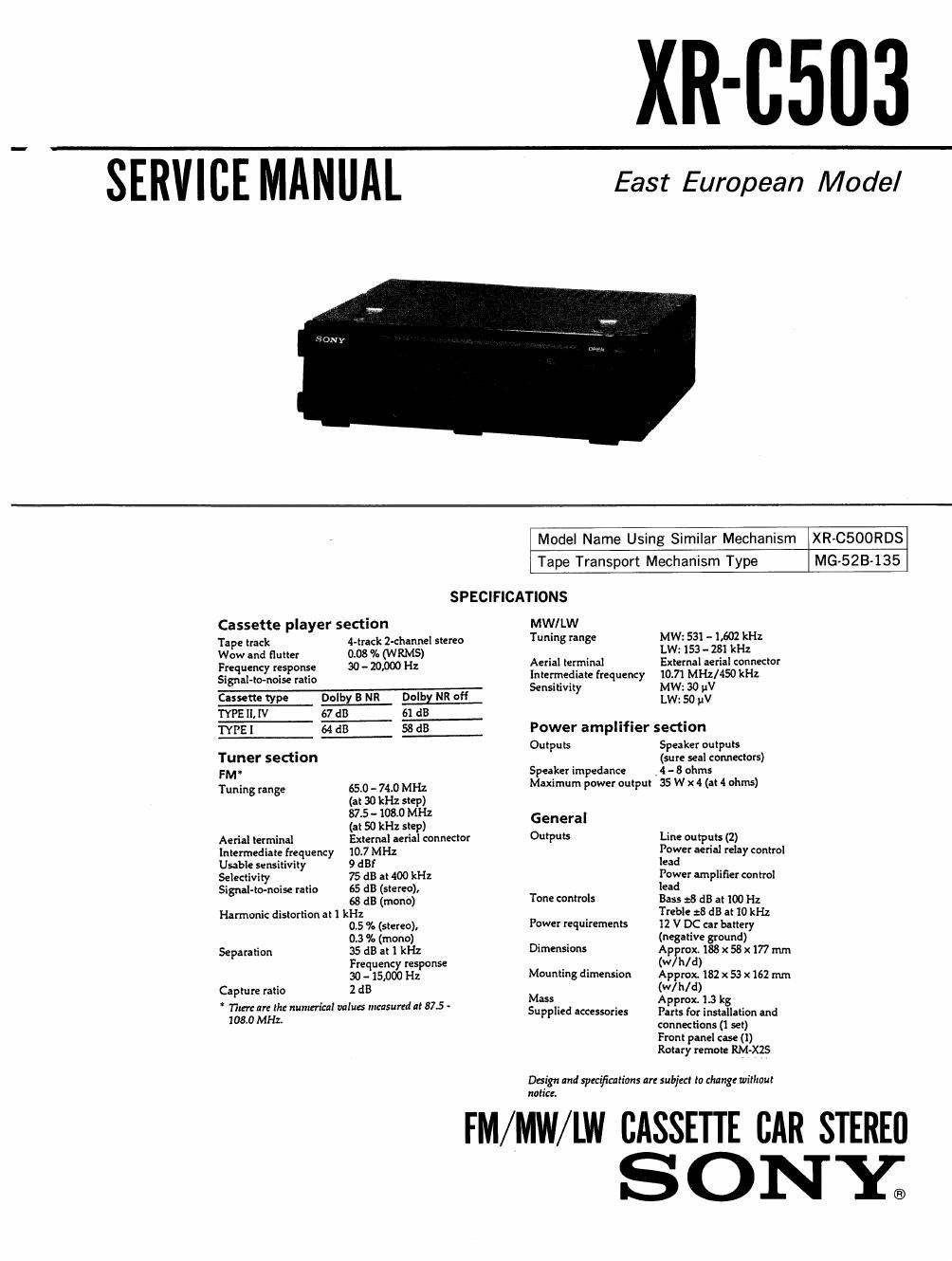 sony xr c 503 service manual