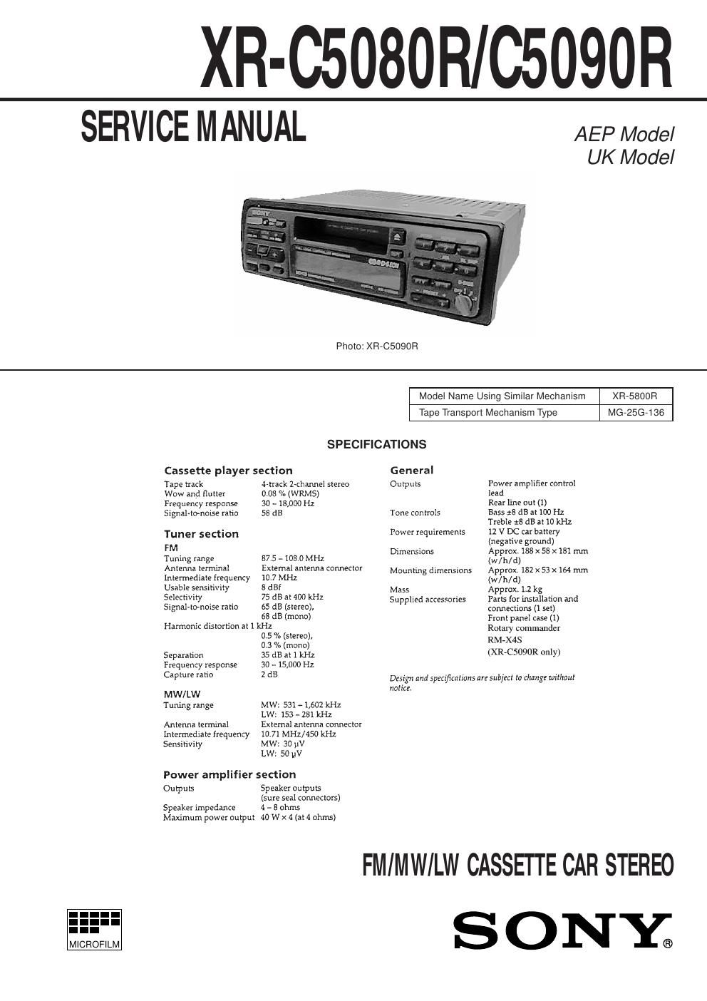 sony xr c 5080 r service manual