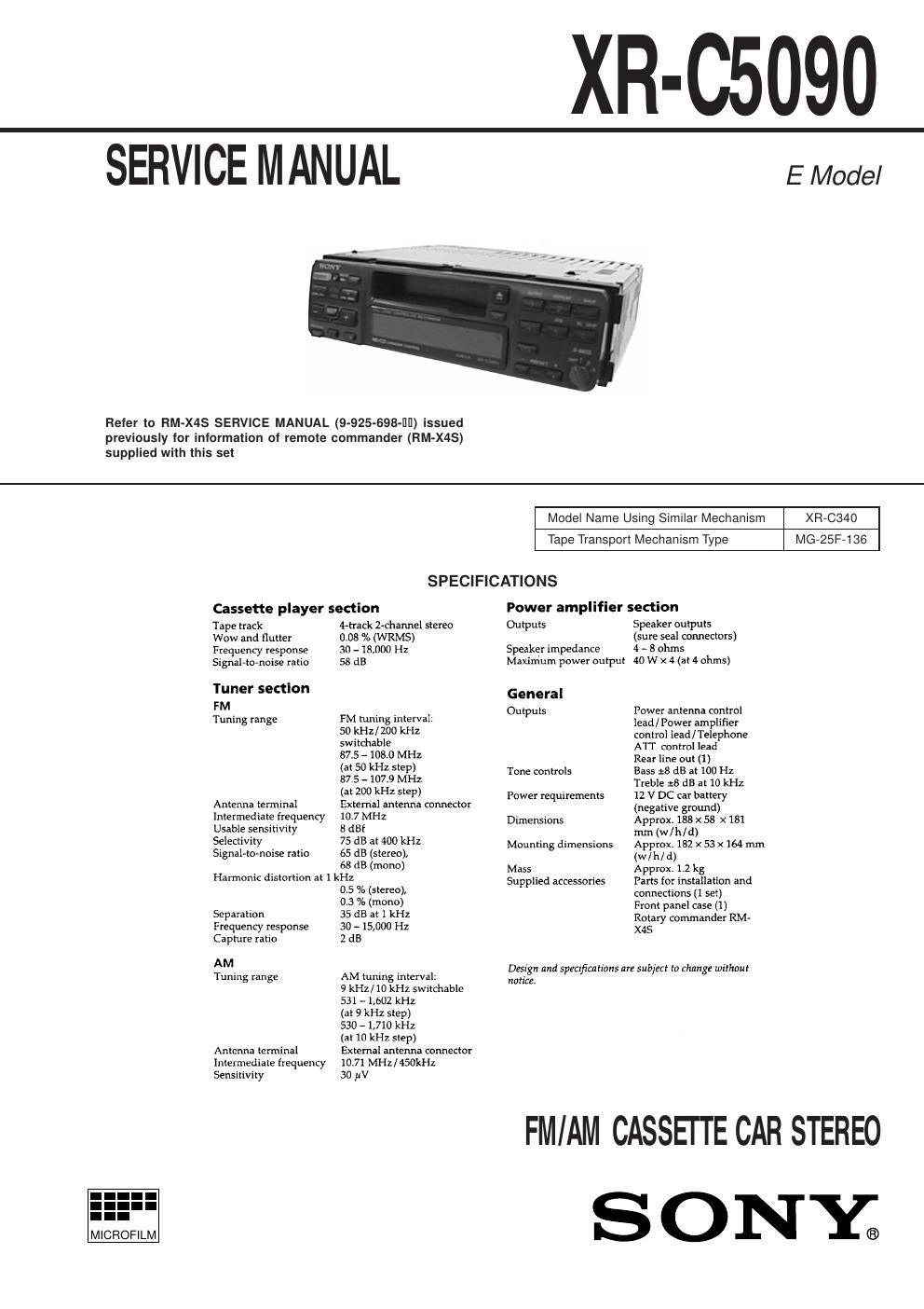 sony xr c 5090 service manual