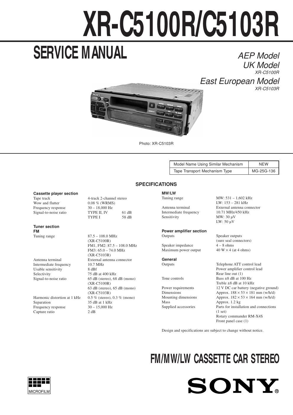 sony xr c 5100 r service manual