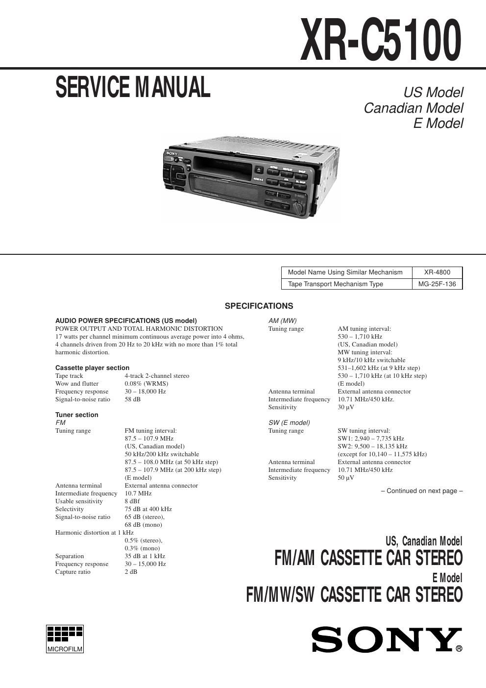 sony xr c 5100 service manual