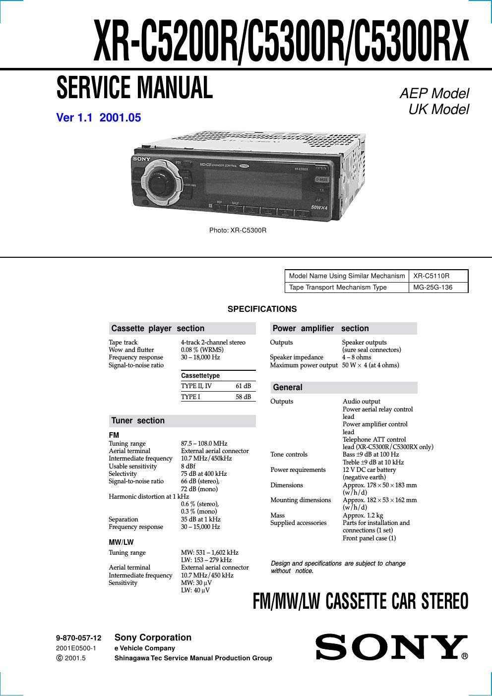 sony xr c 5200 r service manual