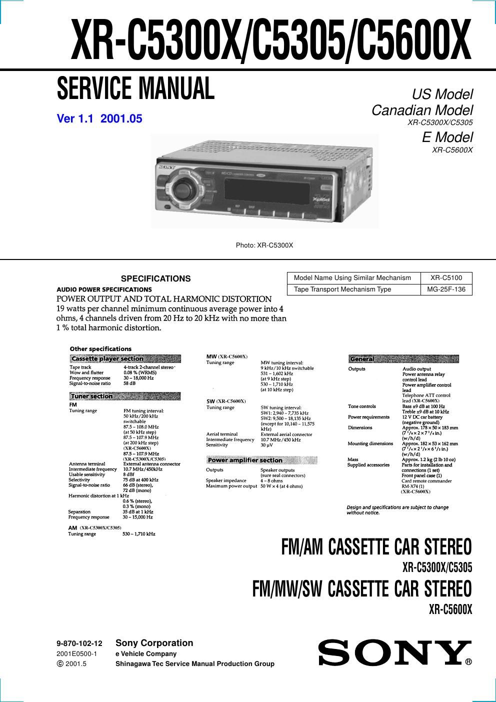 sony xr c 5300 x service manual