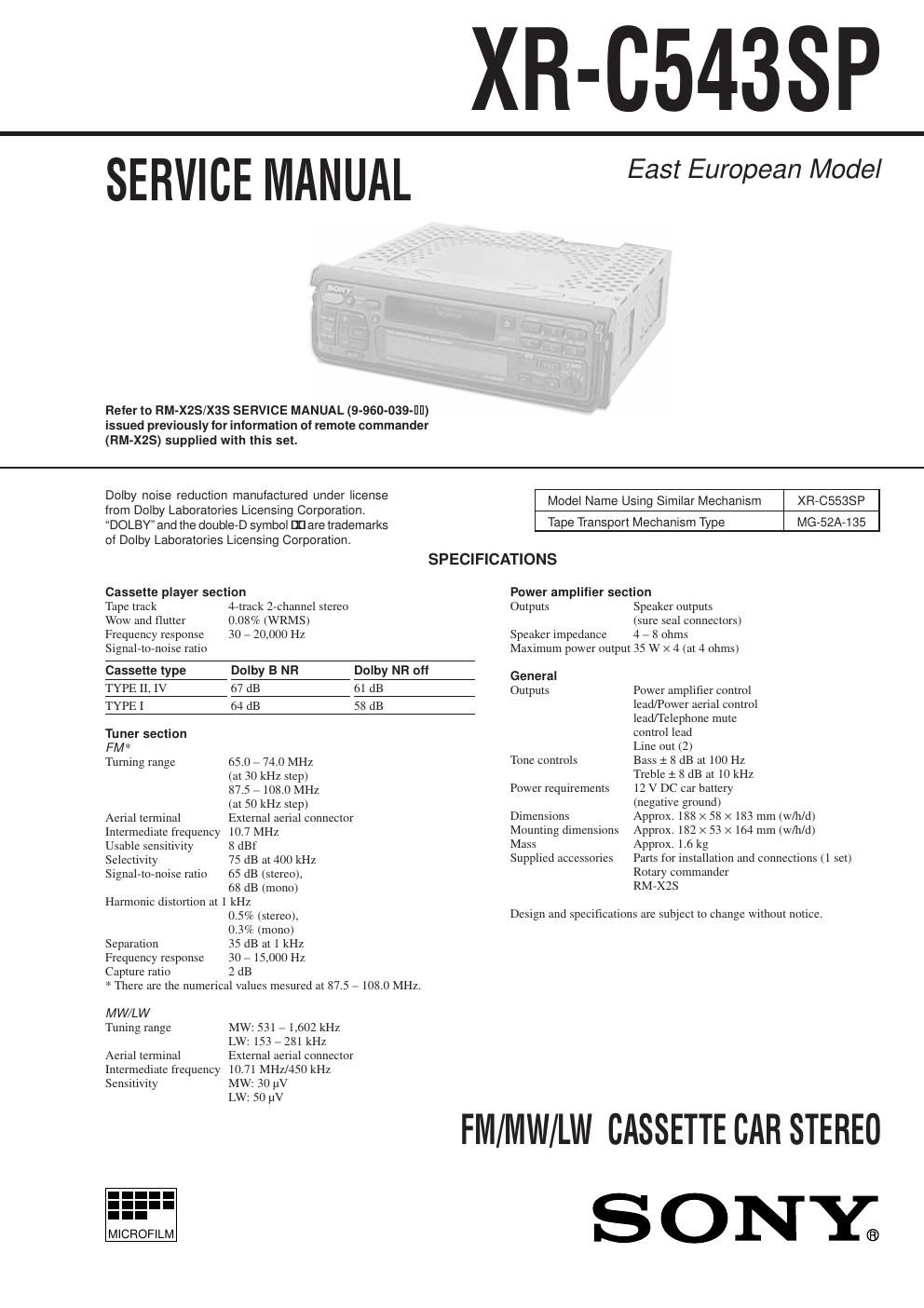 sony xr c 543 sp service manual