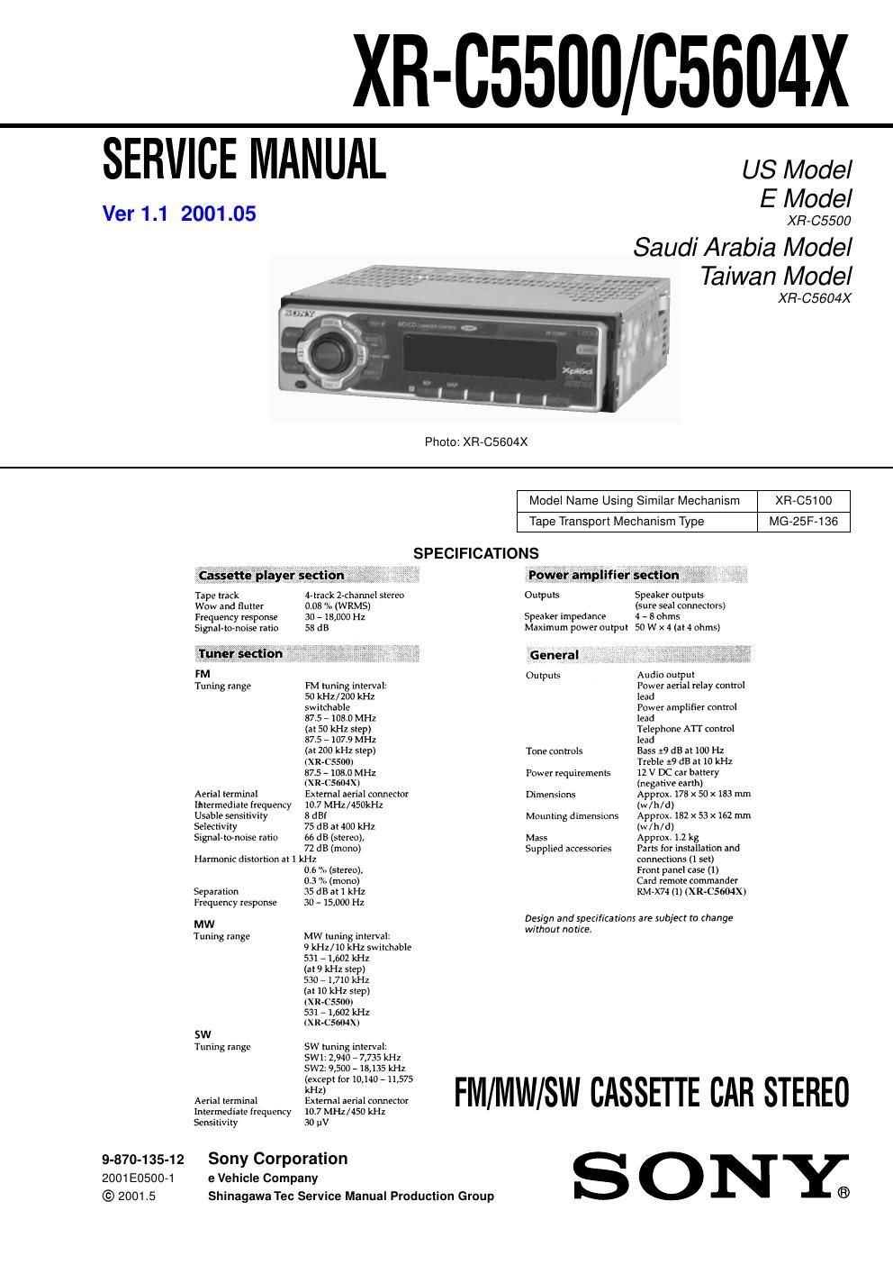 sony xr c 5500 service manual