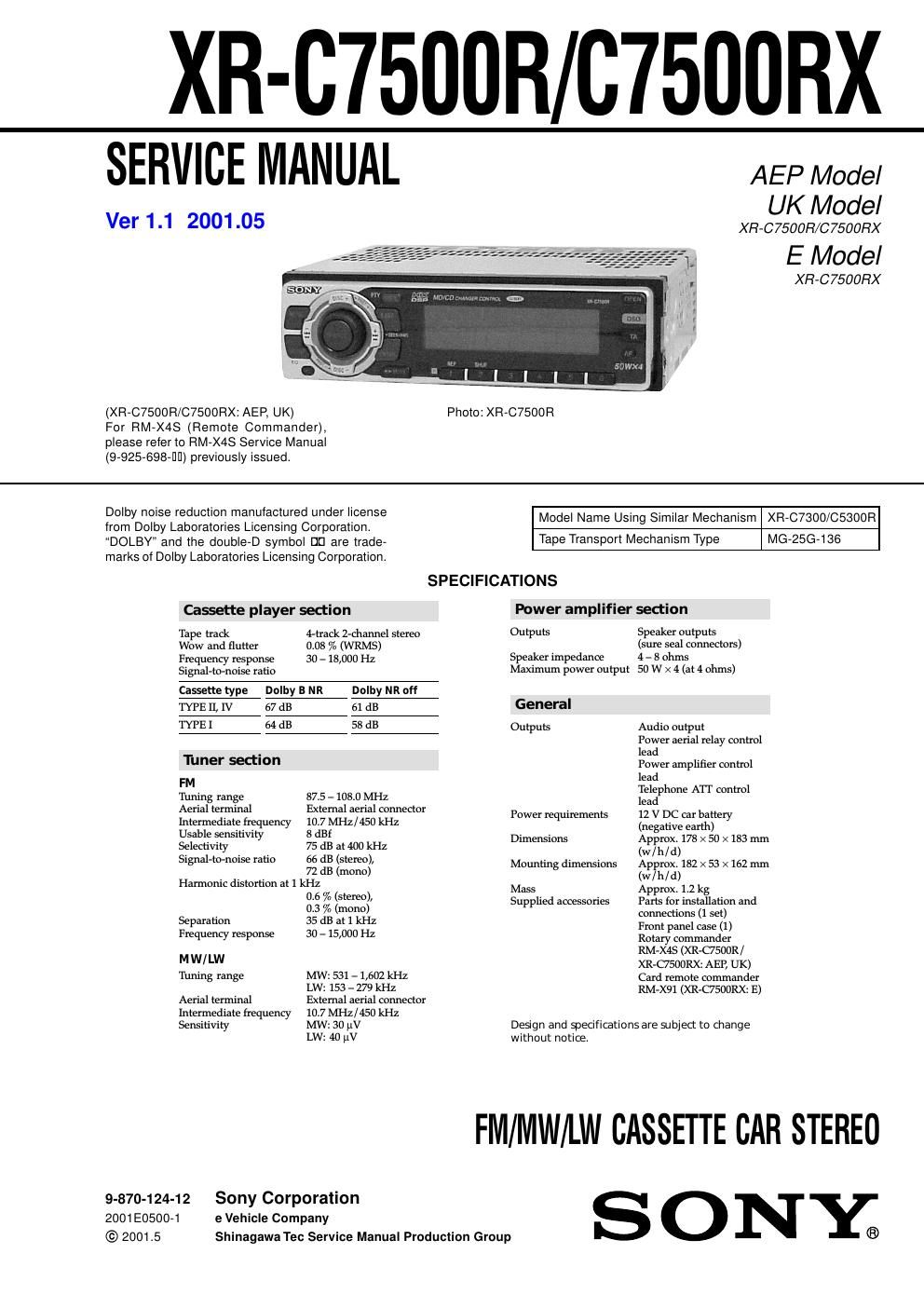 sony xr c 7500 r service manual