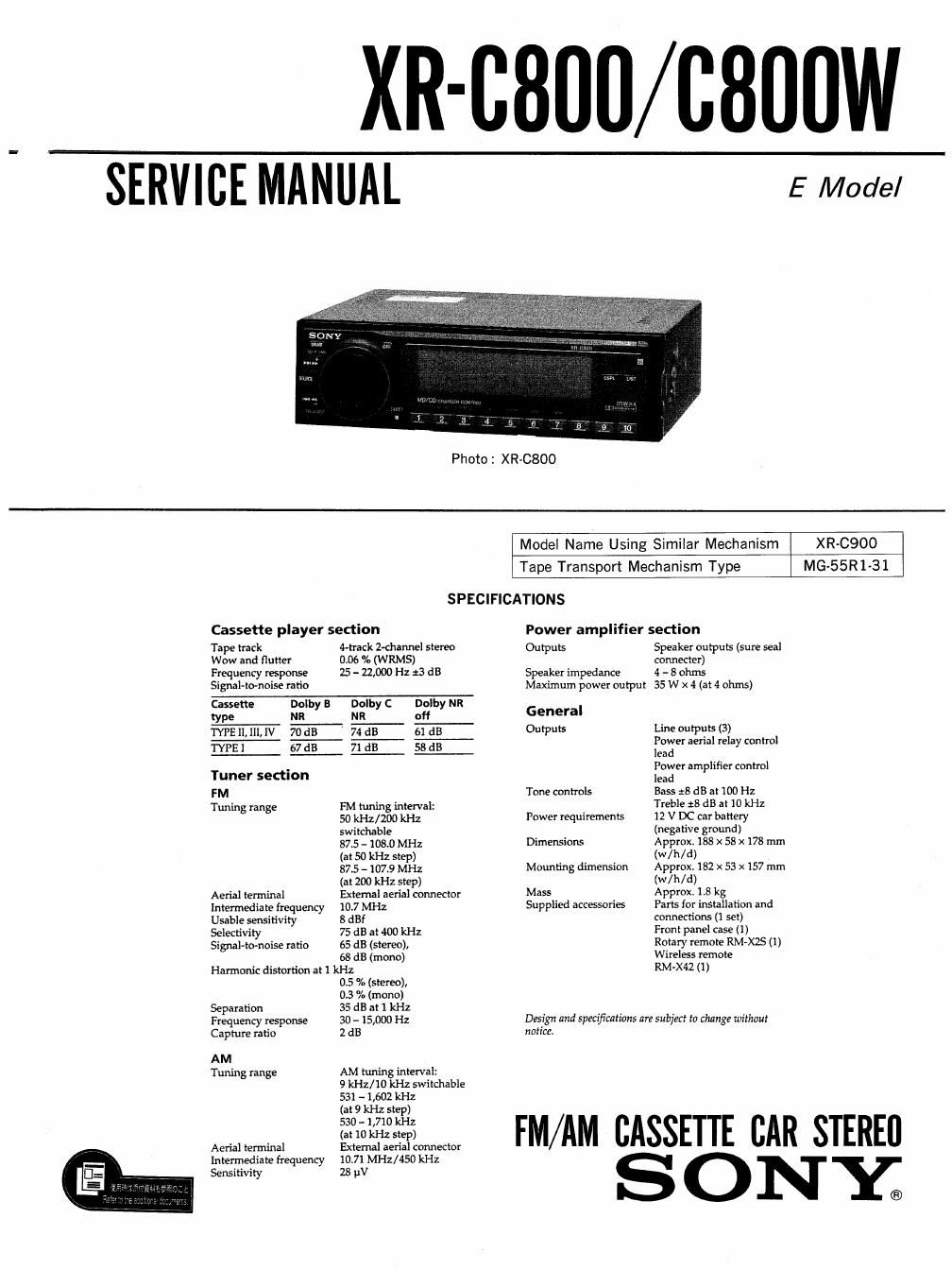 sony xr c 800 w service manual