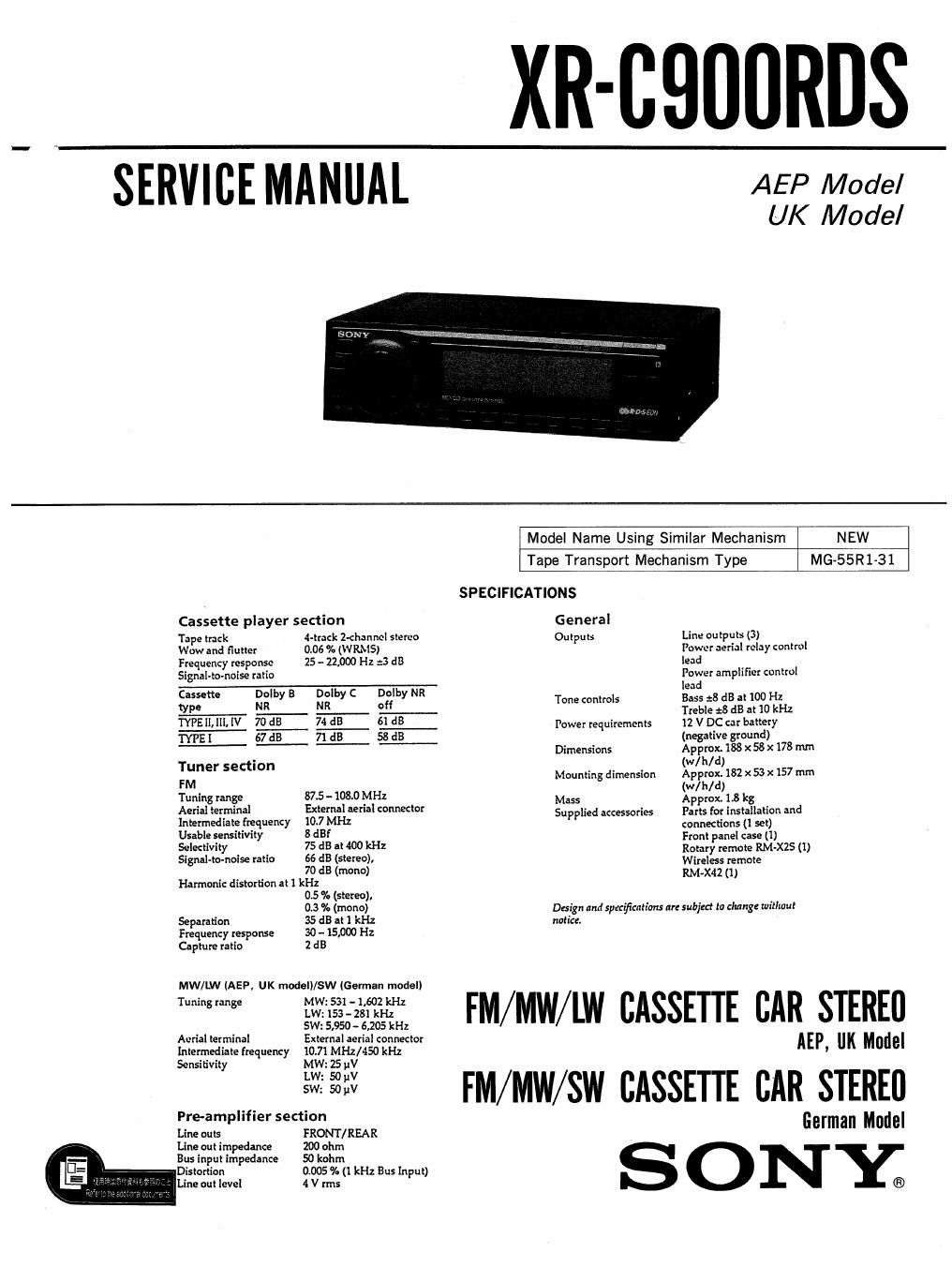 sony xr c 900 rds service manual