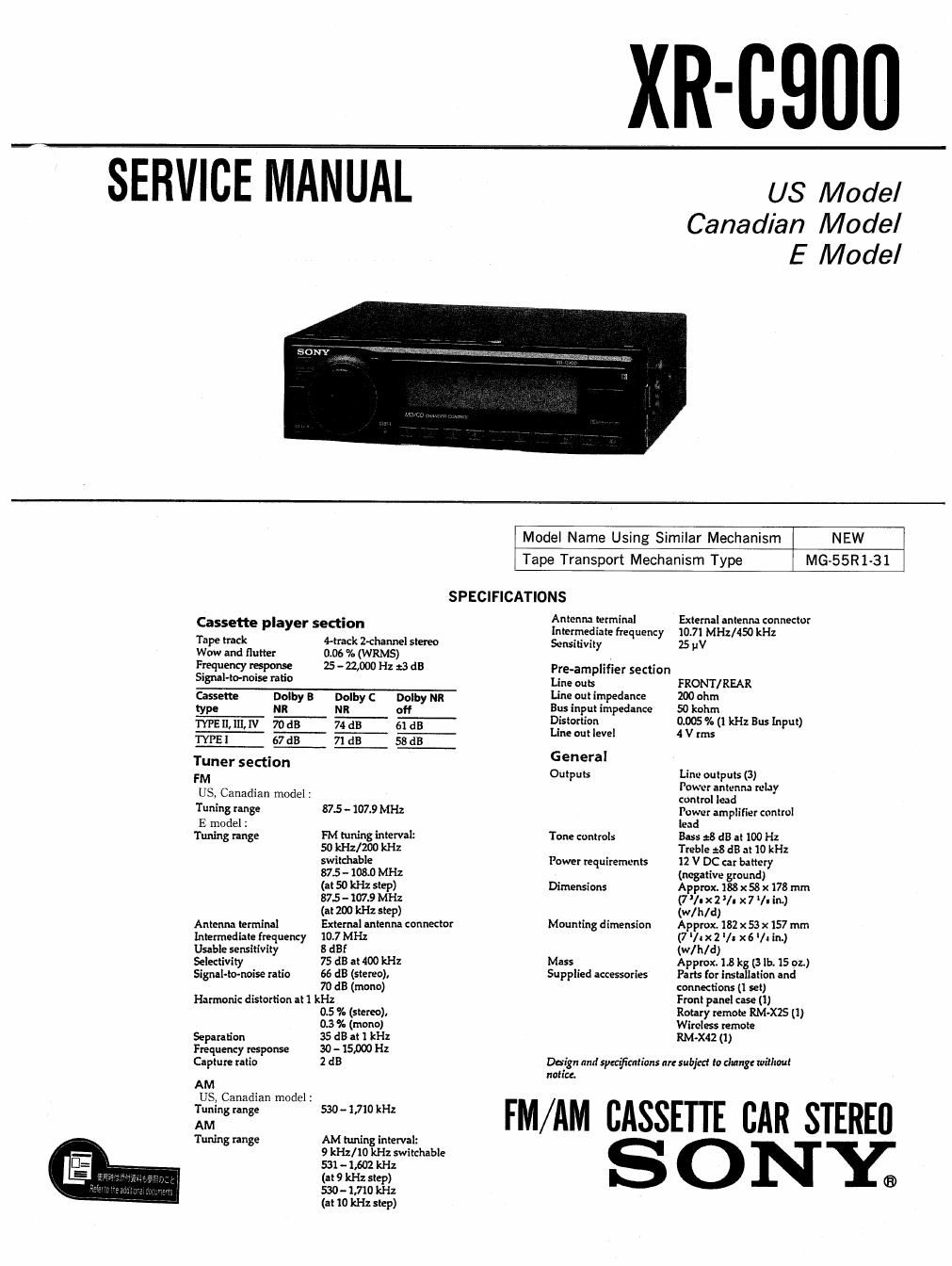 sony xr c 900 service manual