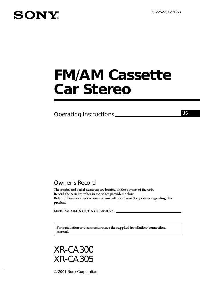 sony xr ca 300 owners manual