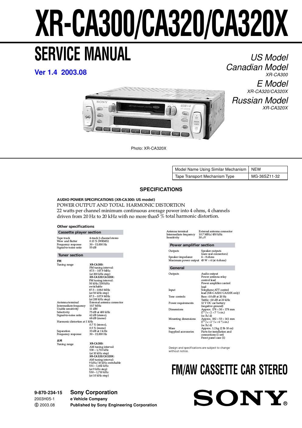 sony xr ca 320 service manual