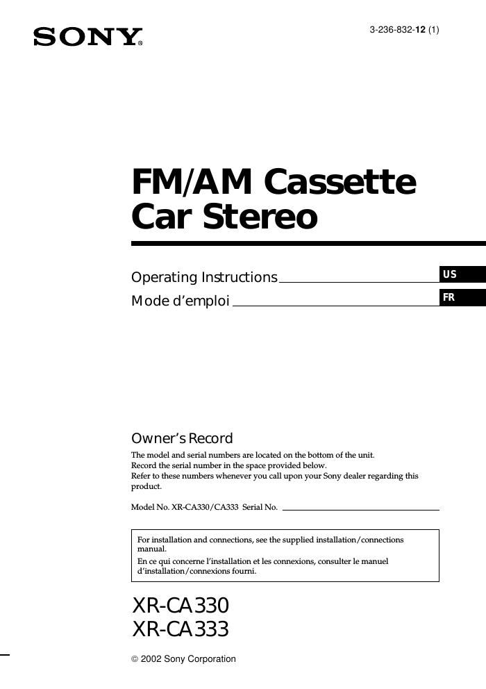 sony xr ca 330 owners manual