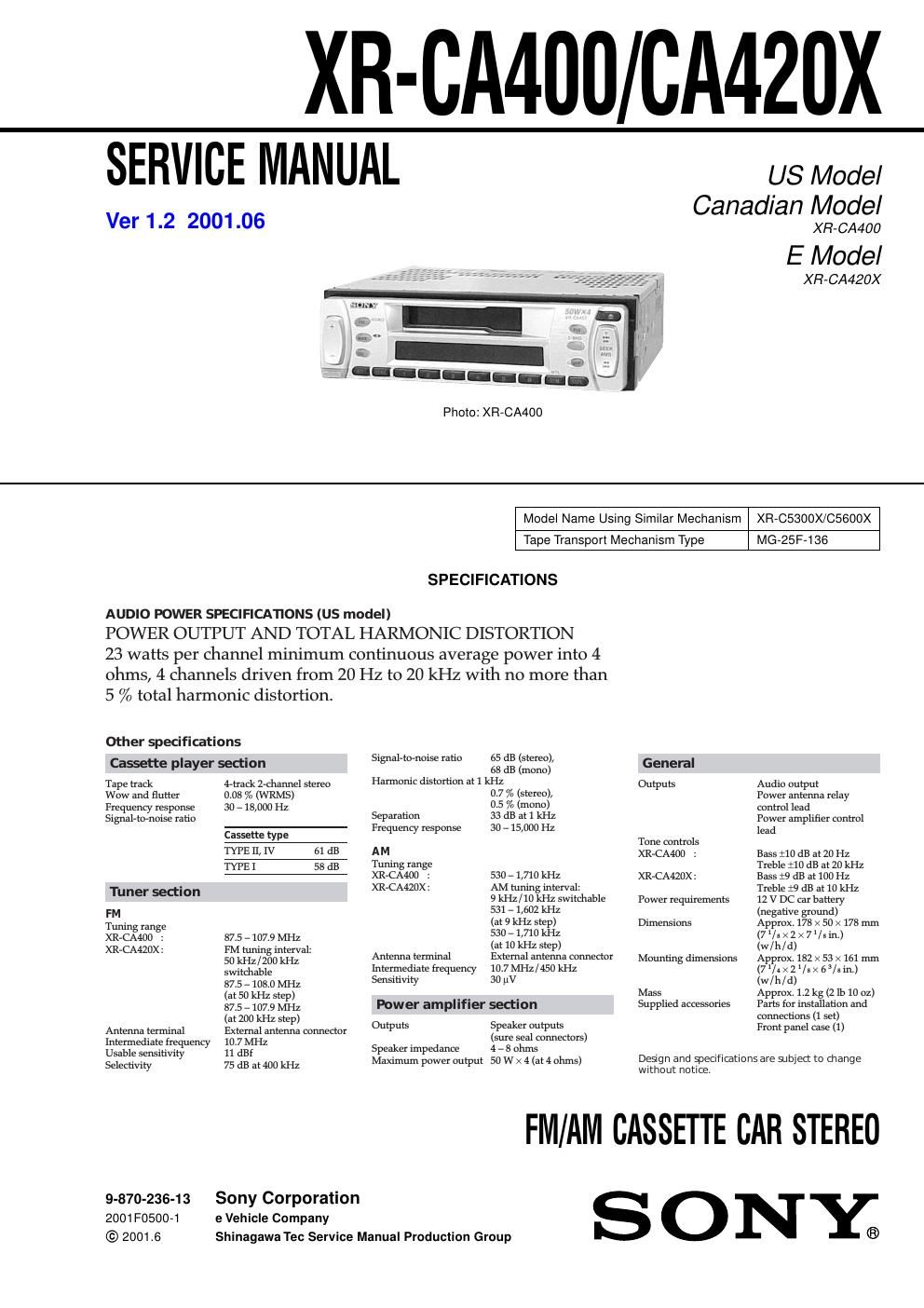 sony xr ca 420 x service manual