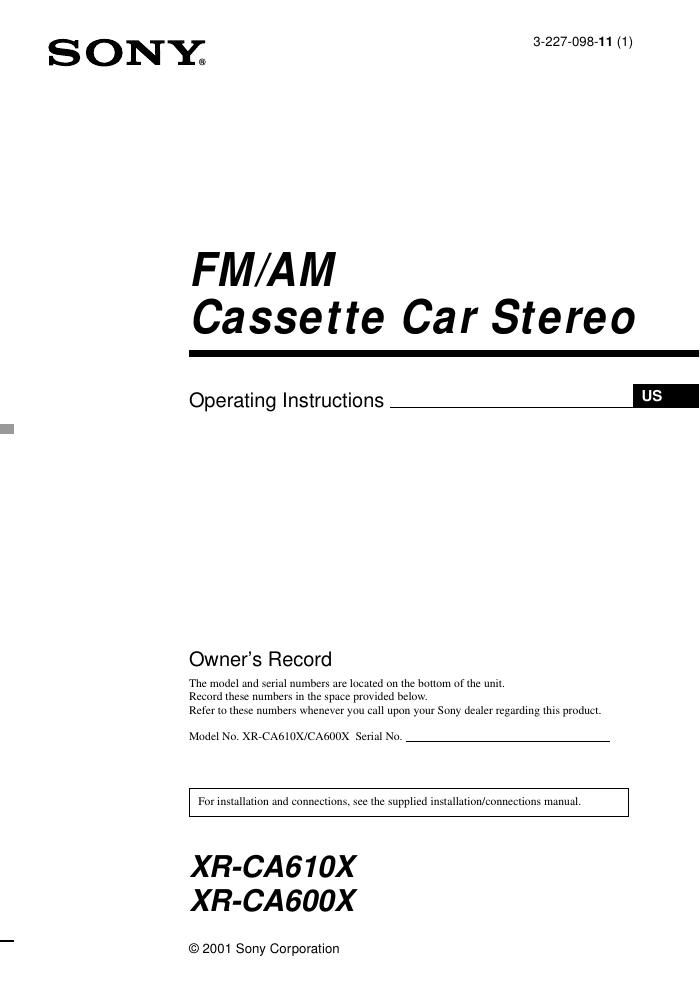 sony xr ca 600 x owners manual