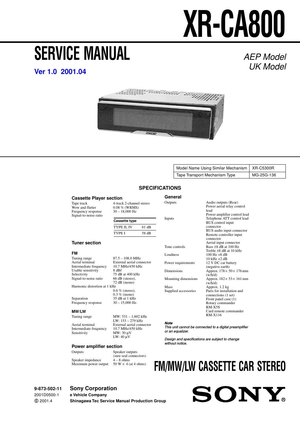 sony xr ca 800