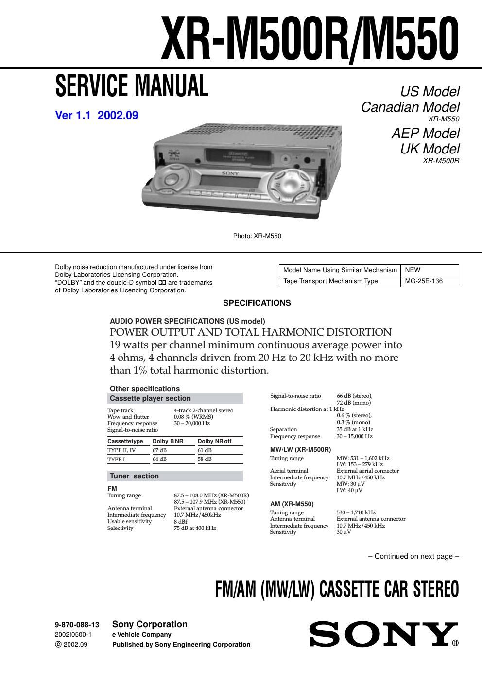 sony xr m 500 r service manual