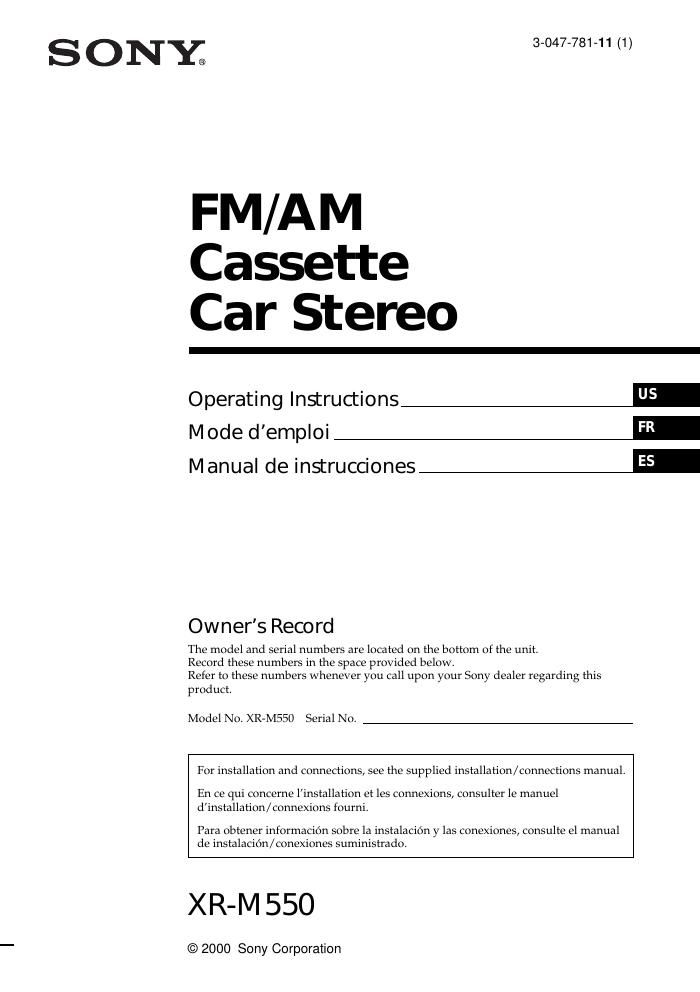 sony xr m 550 owners manual