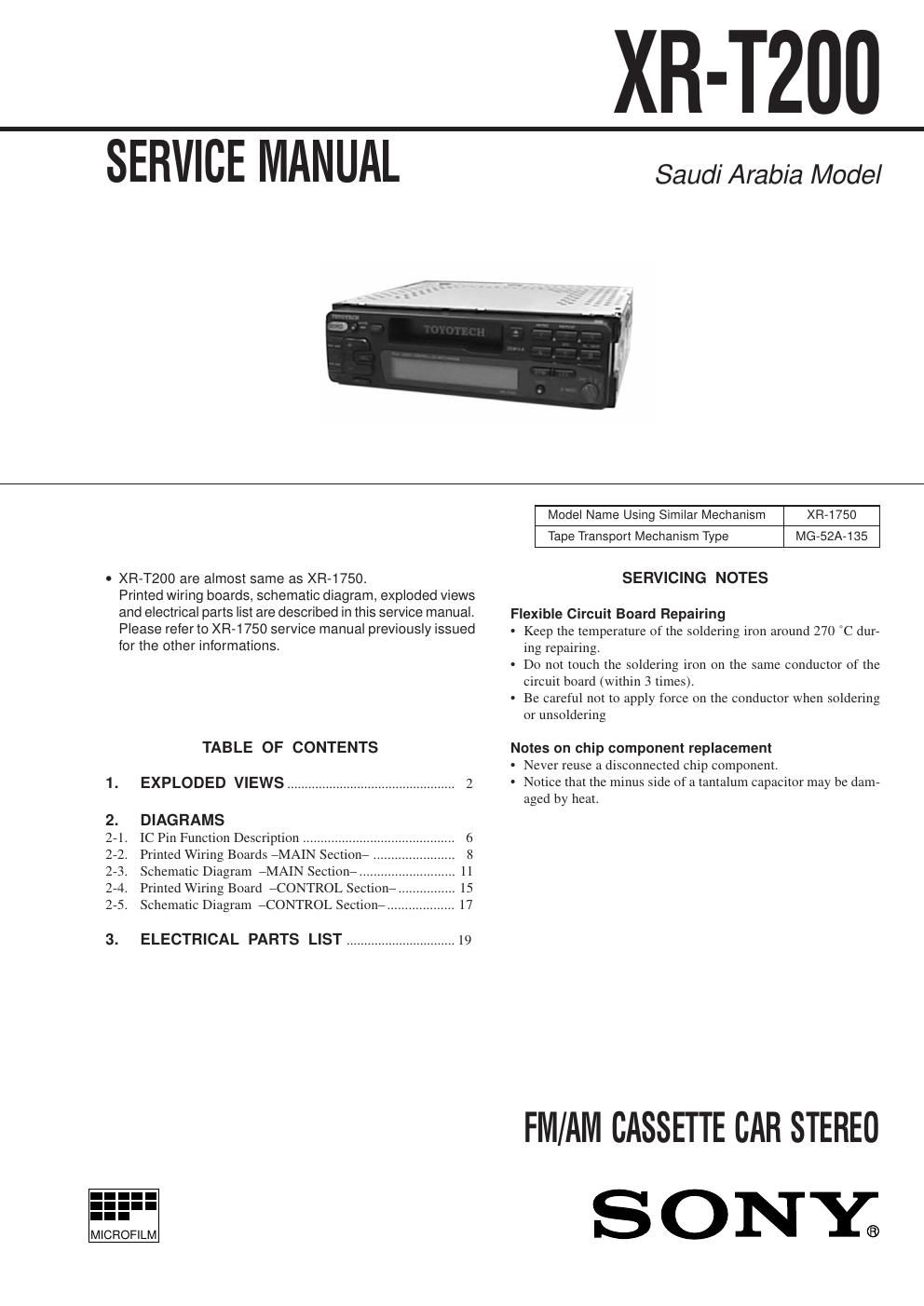 sony xr t 200 service manual