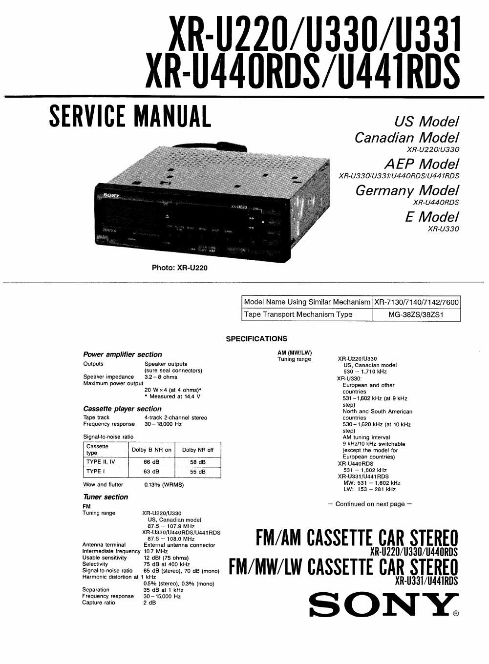 sony xr u 220 service manual