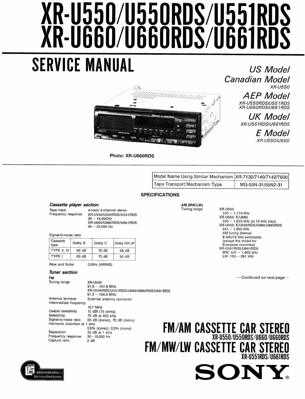 sony xr u 551 rds service manual