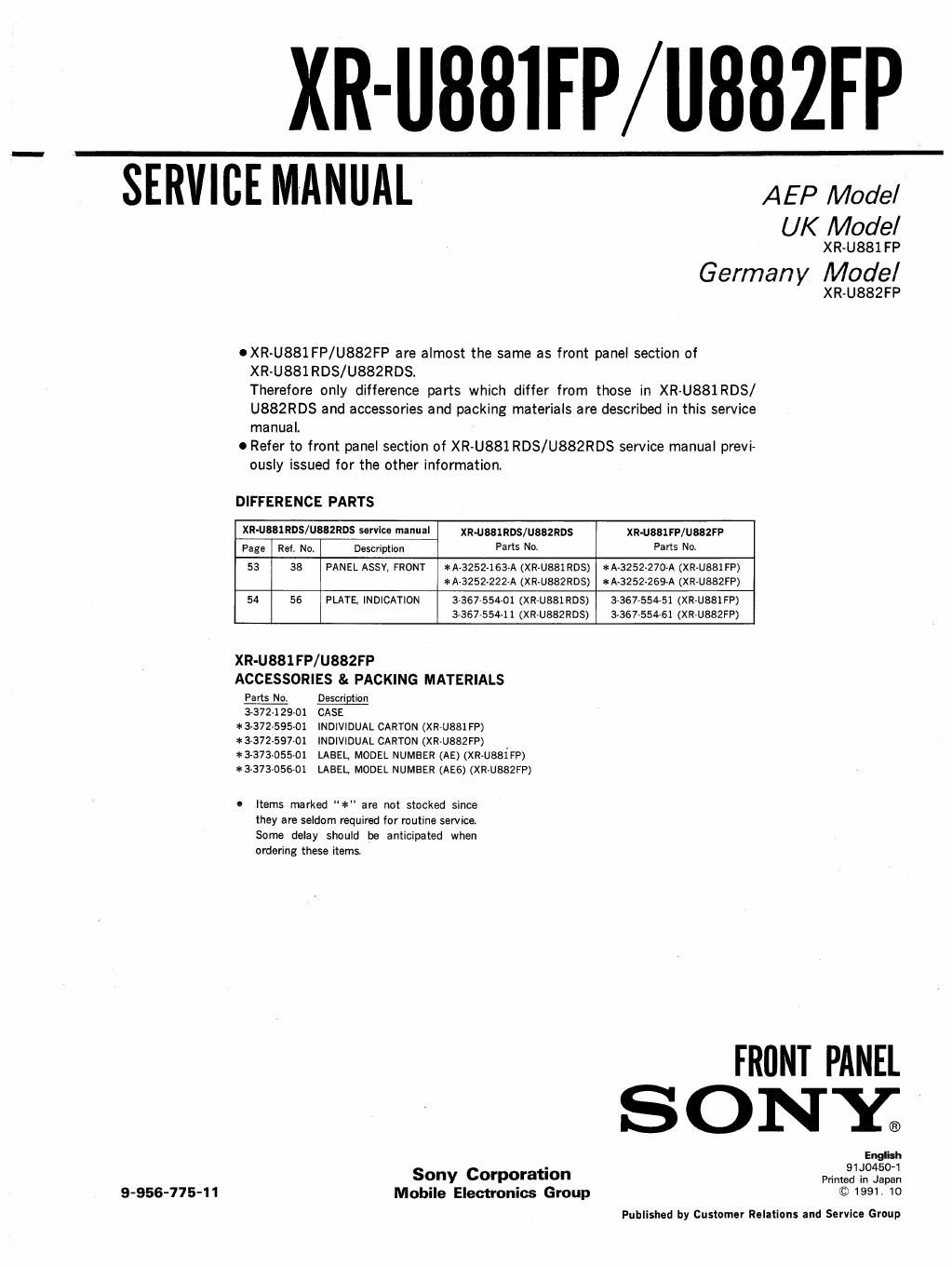 sony xr u 881 fp service manual