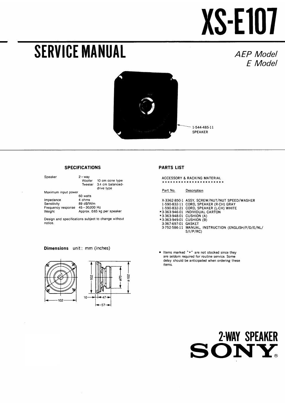 sony xs e 107 service manual