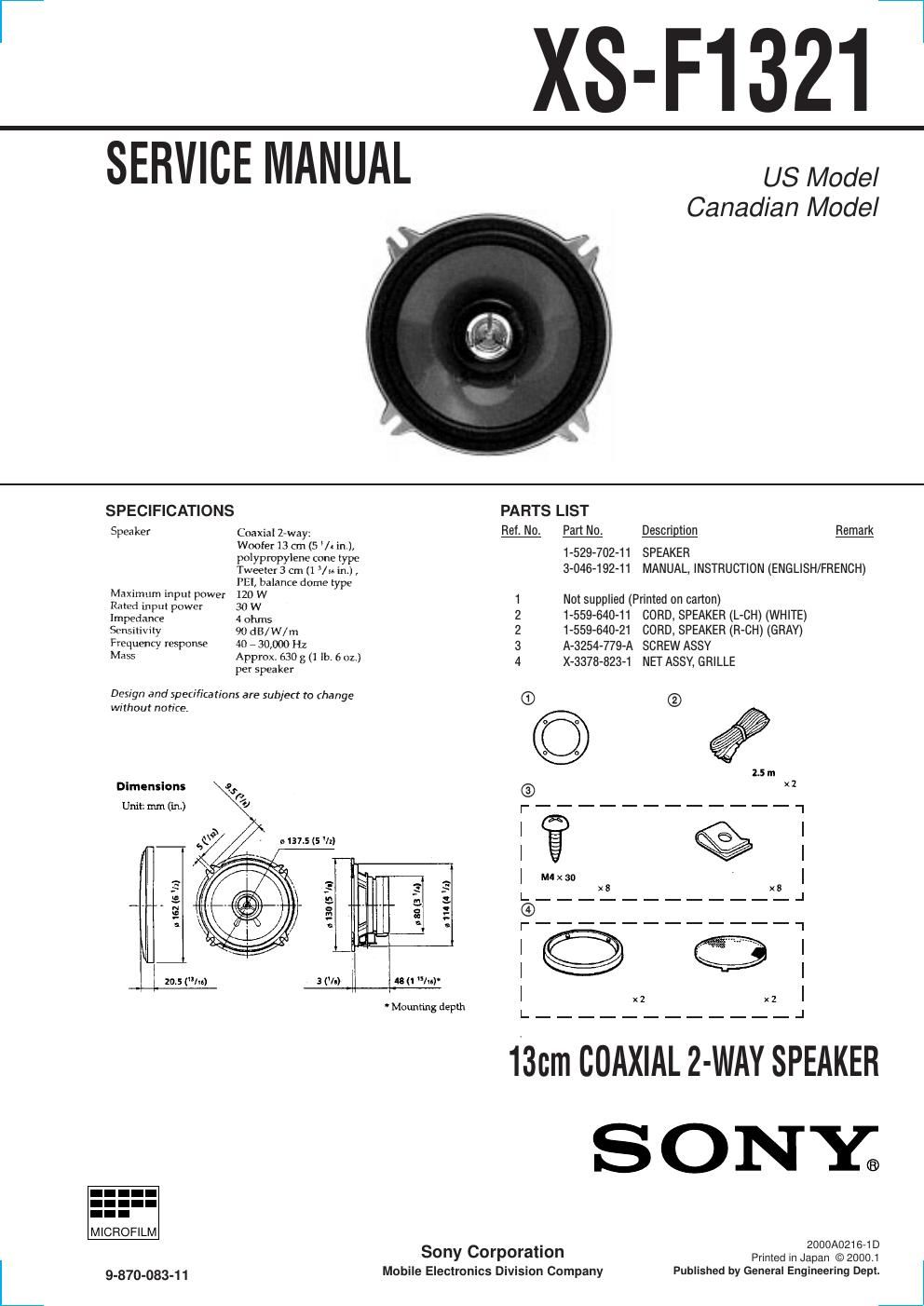 sony xs f 1321 service manual