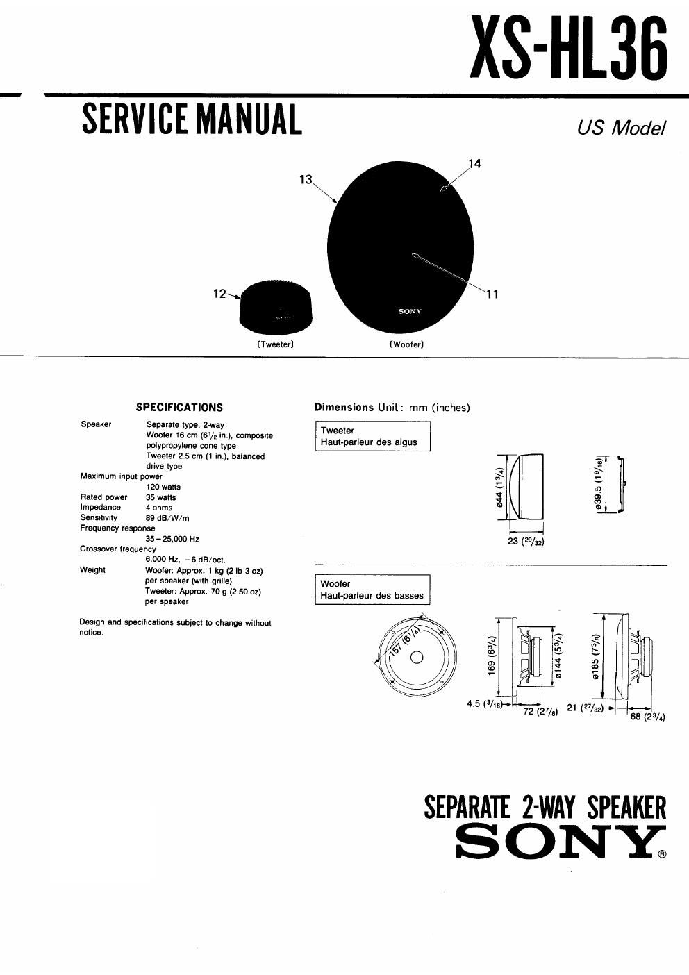 sony xs hl 36 service manual