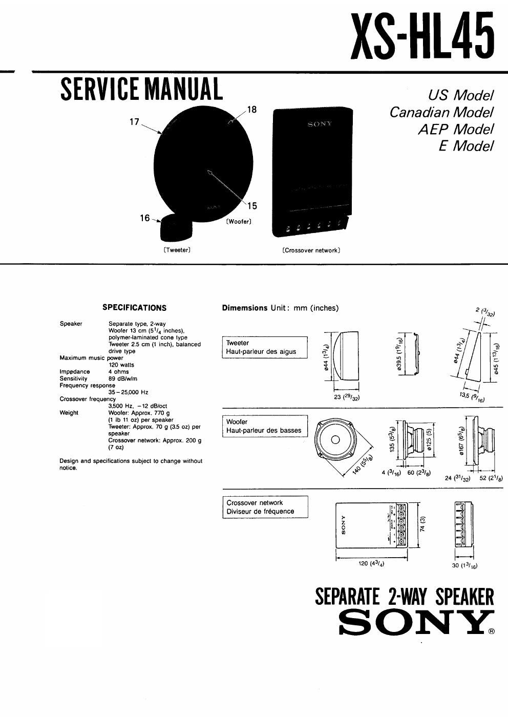 sony xs hl 45 service manual