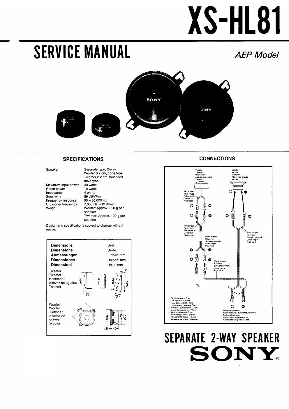 sony xs hl 81 service manual