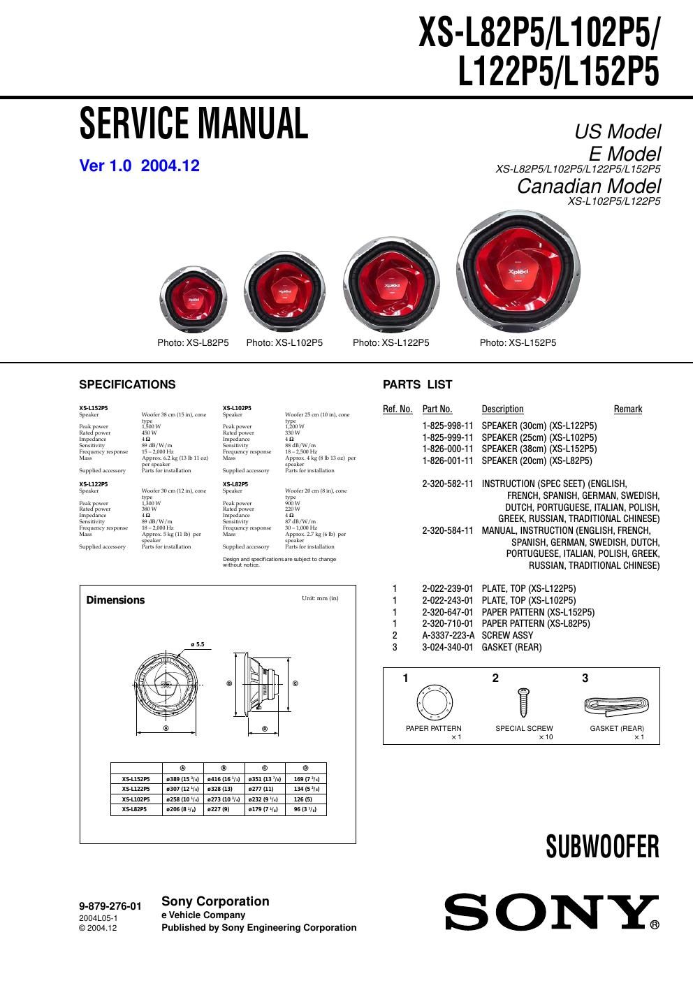 sony xs l 102 p 5 service manual