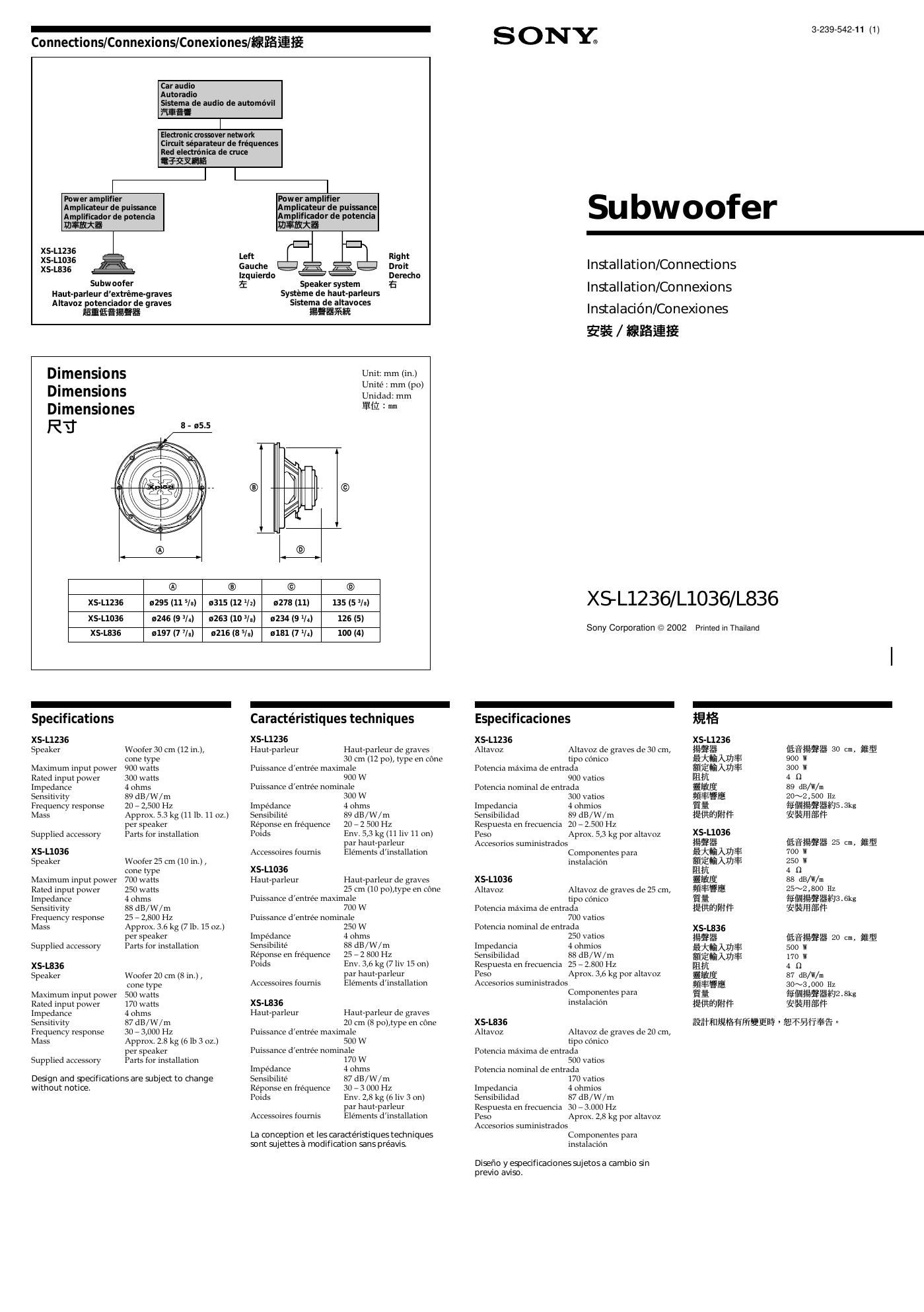 sony xs l 1036 owners manual