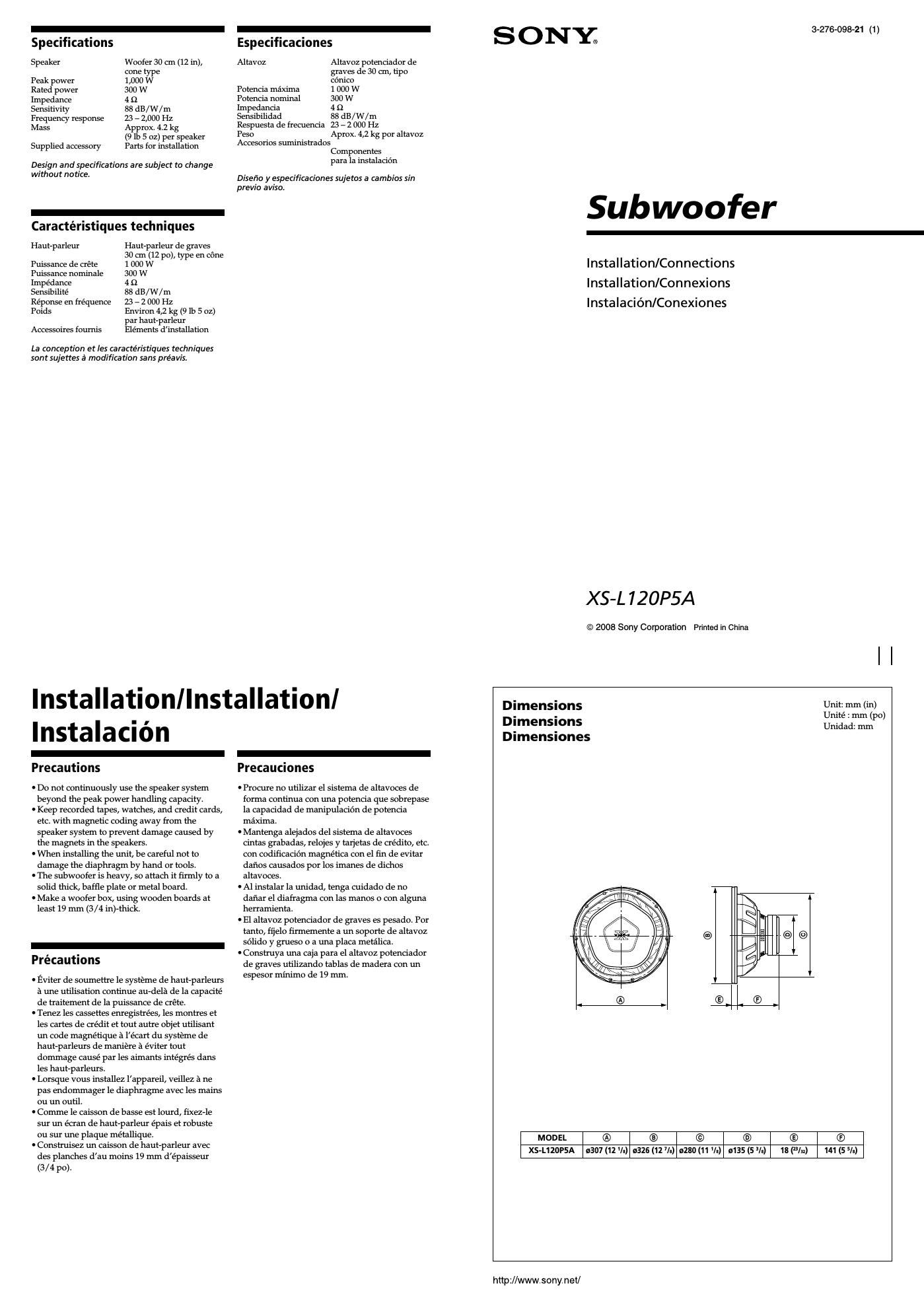 sony xs l 120 p 5 a owners manual