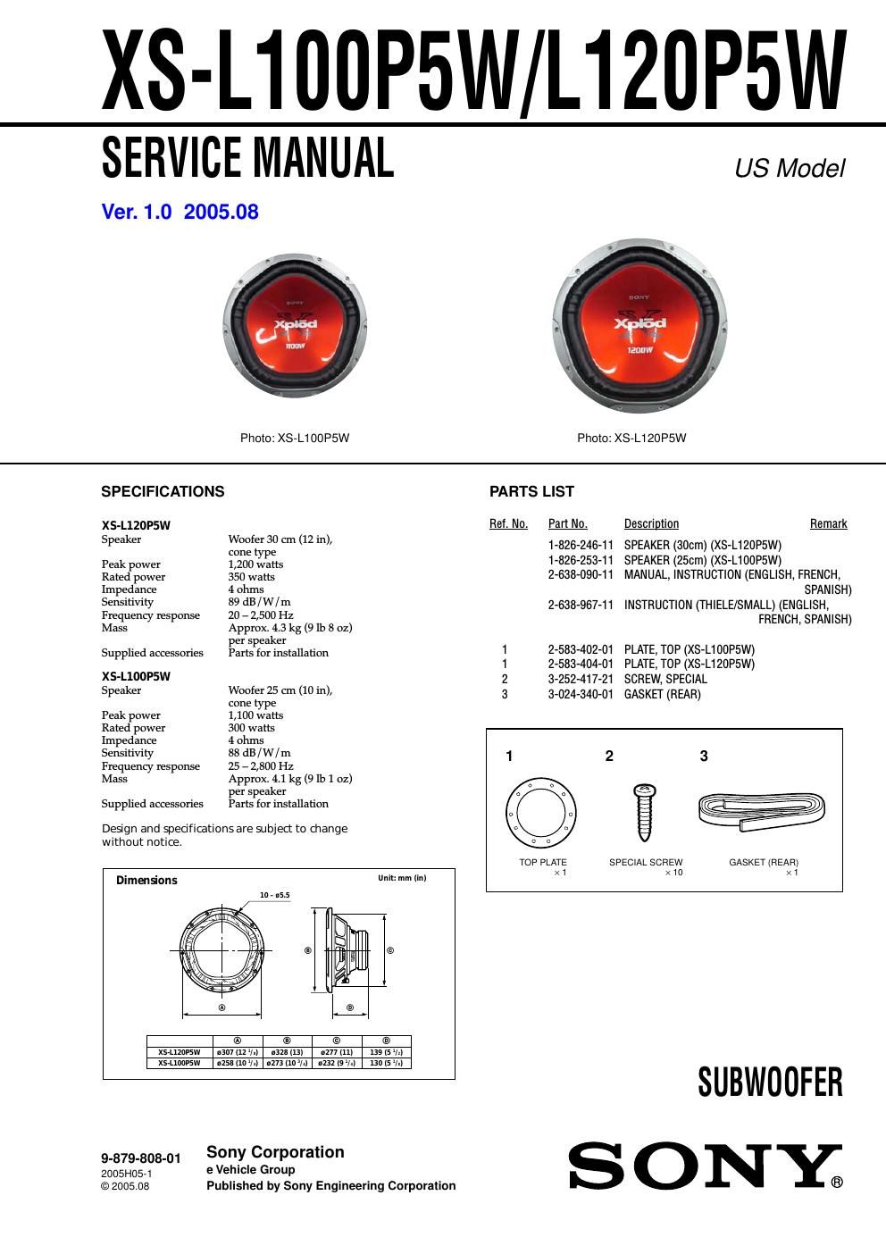 sony xs l 120 p 5 w service manual