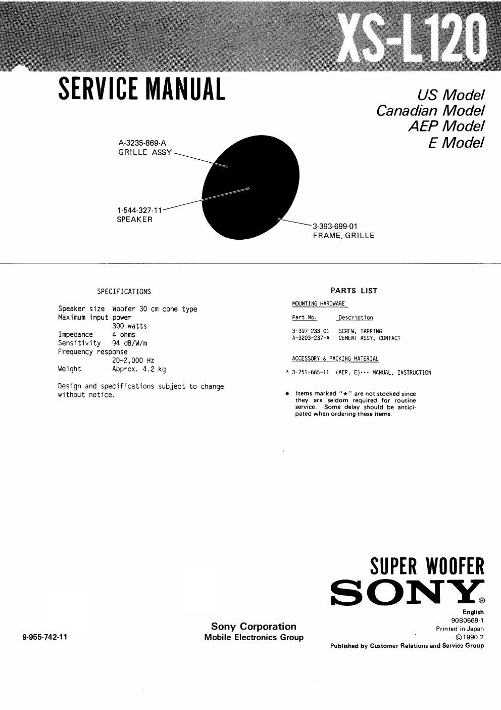 sony xs l 120 service manual