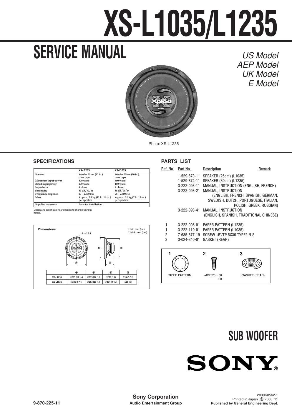 sony xs l 1235 service manual