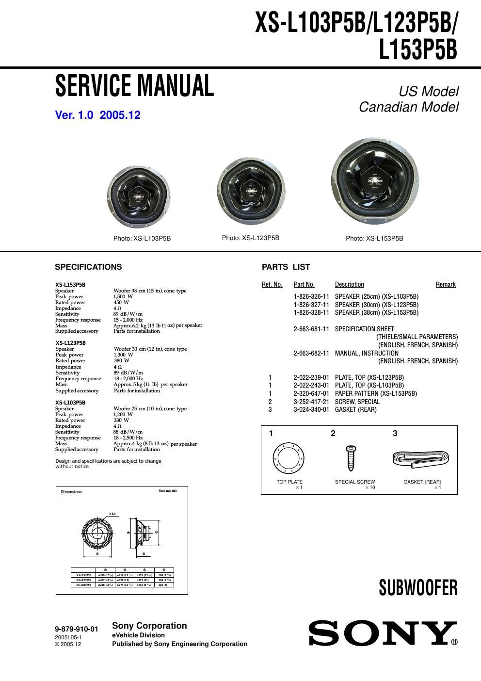 sony xs l 153 p 5 b service manual