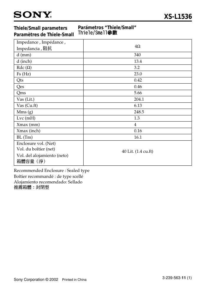 sony xs l 1536 owners manual