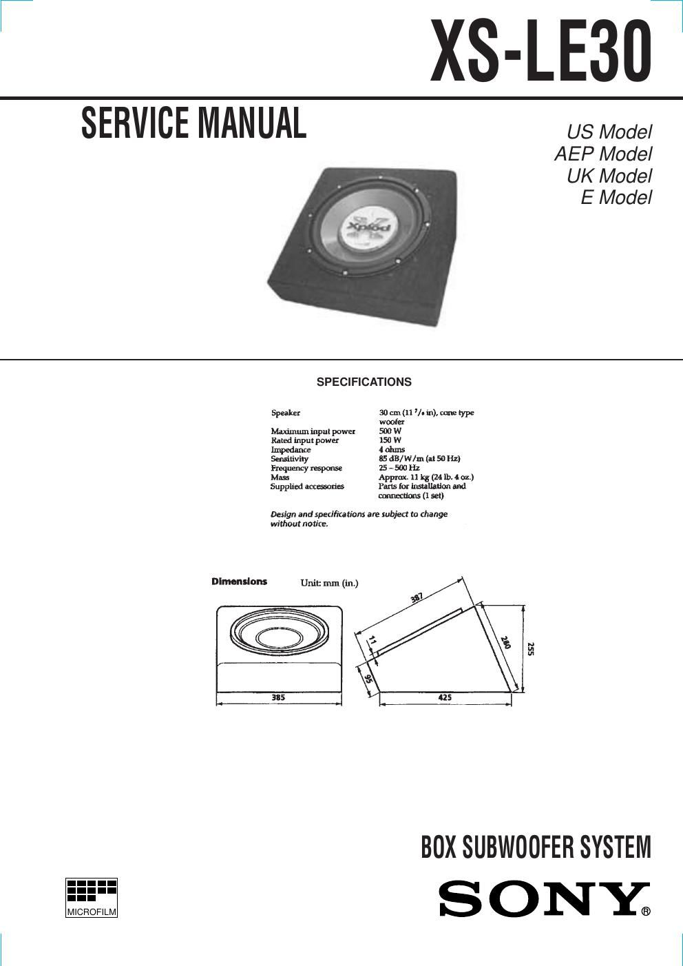 sony xs le 30 service manual