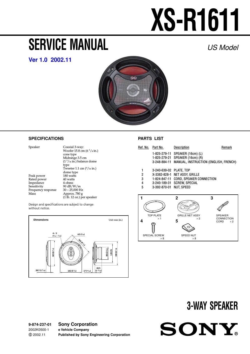 sony xs r 1611 service manual