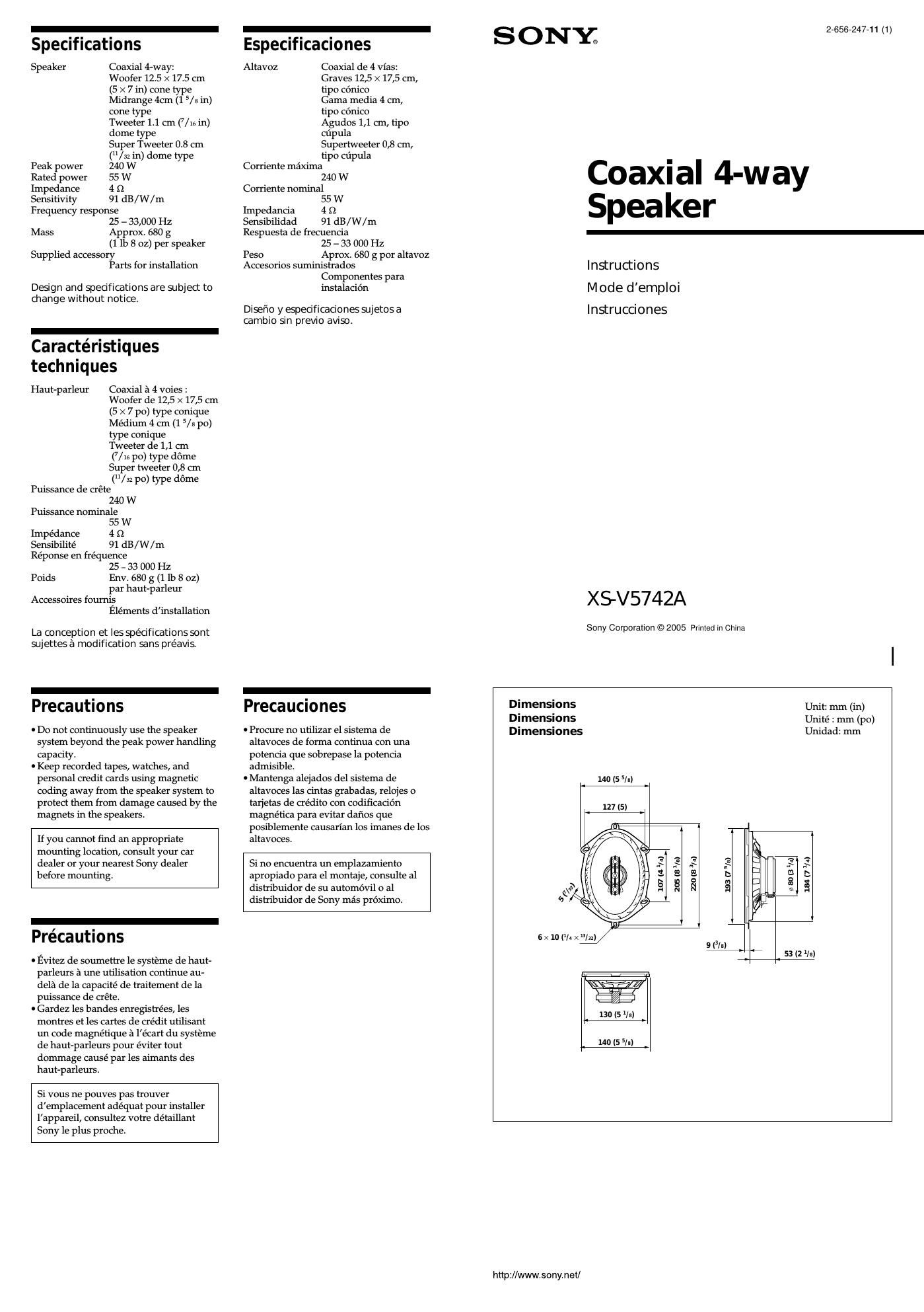 sony xs v 5742 a owners manual