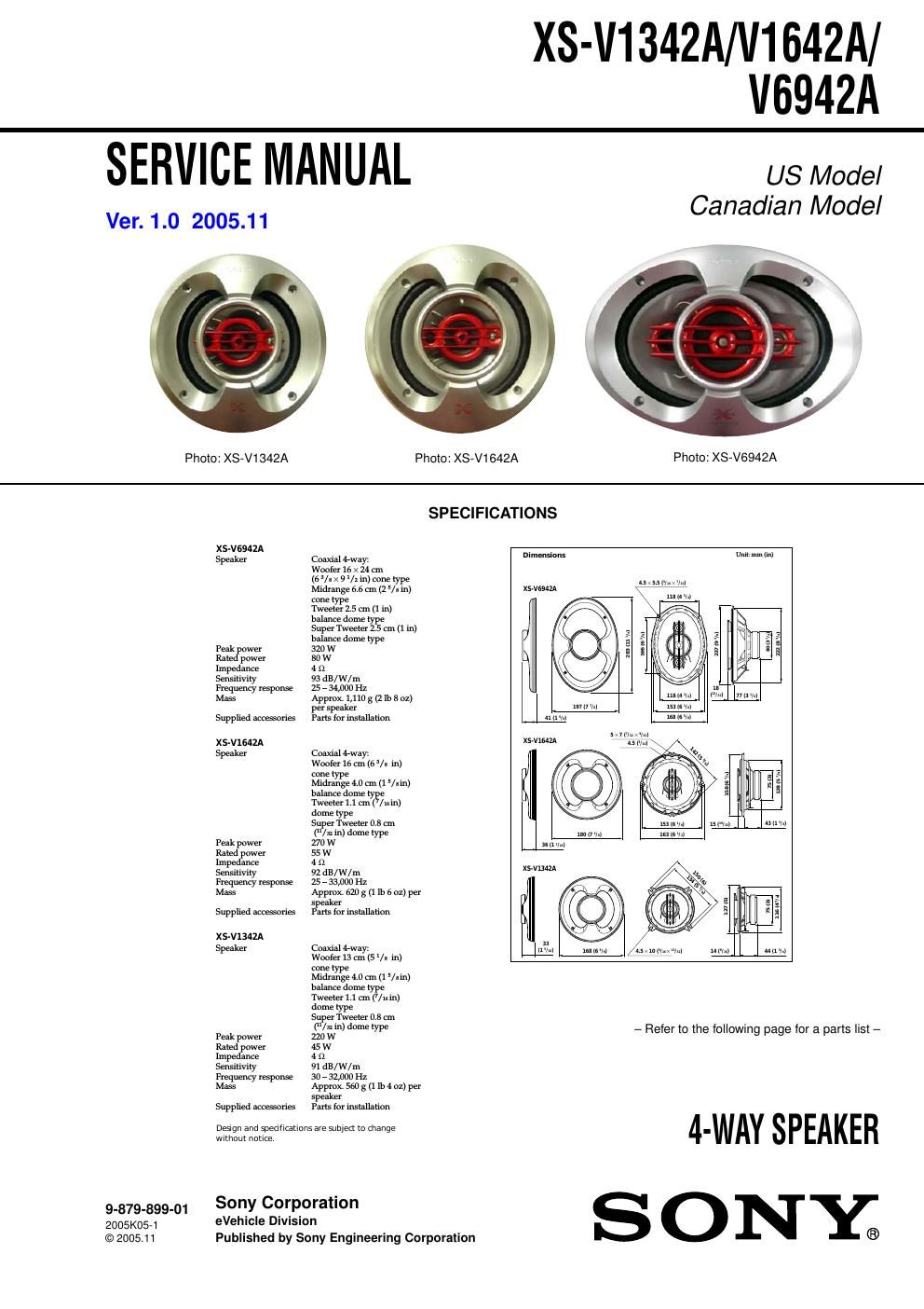 sony xs v 6942 a service manual