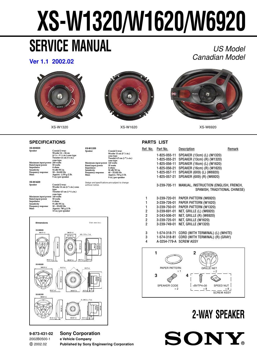 sony xs w 1320 service manual