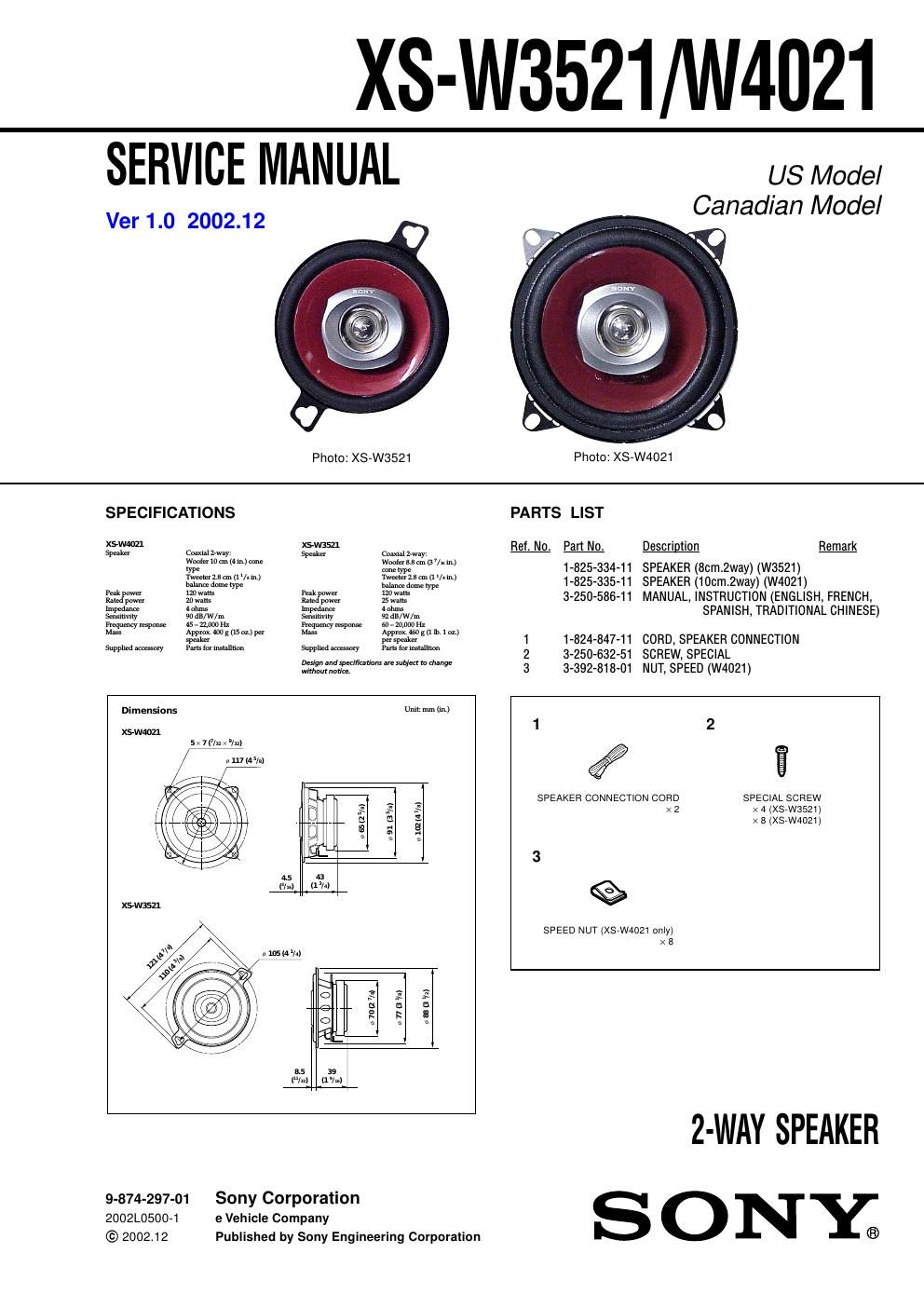 sony xs w 3521 service manual